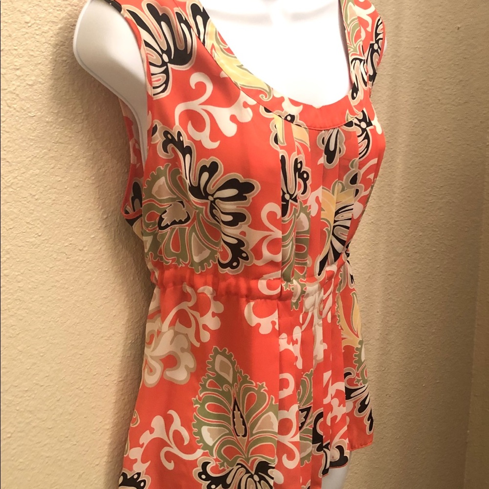 Bold print coral, soft, light, sleeveless blouse